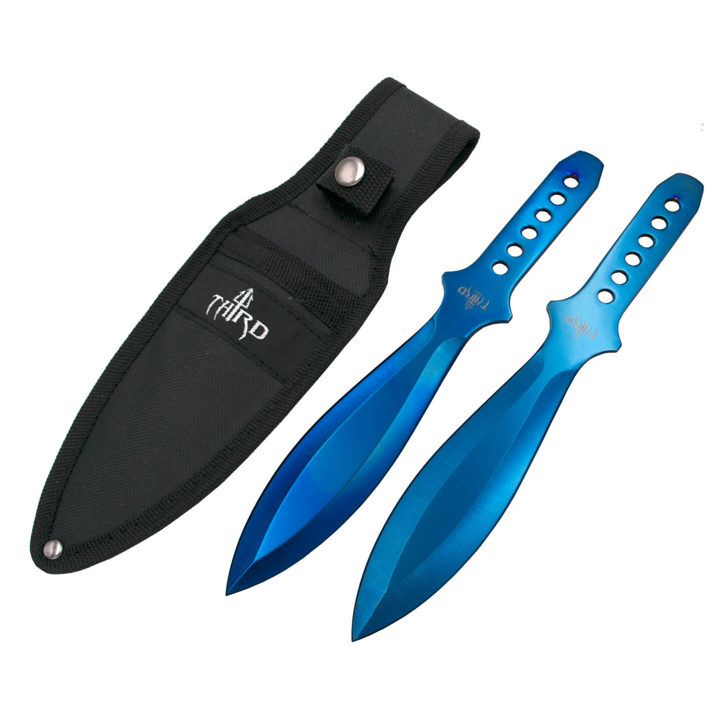 Set de 2 cuchillos lanzadores bañados en titanio azul brillante d...