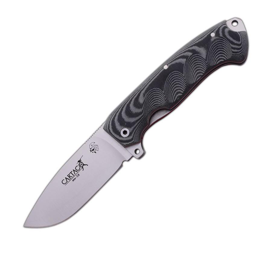 JV Navaja Cartago con mango de micarta negra y funda de piel