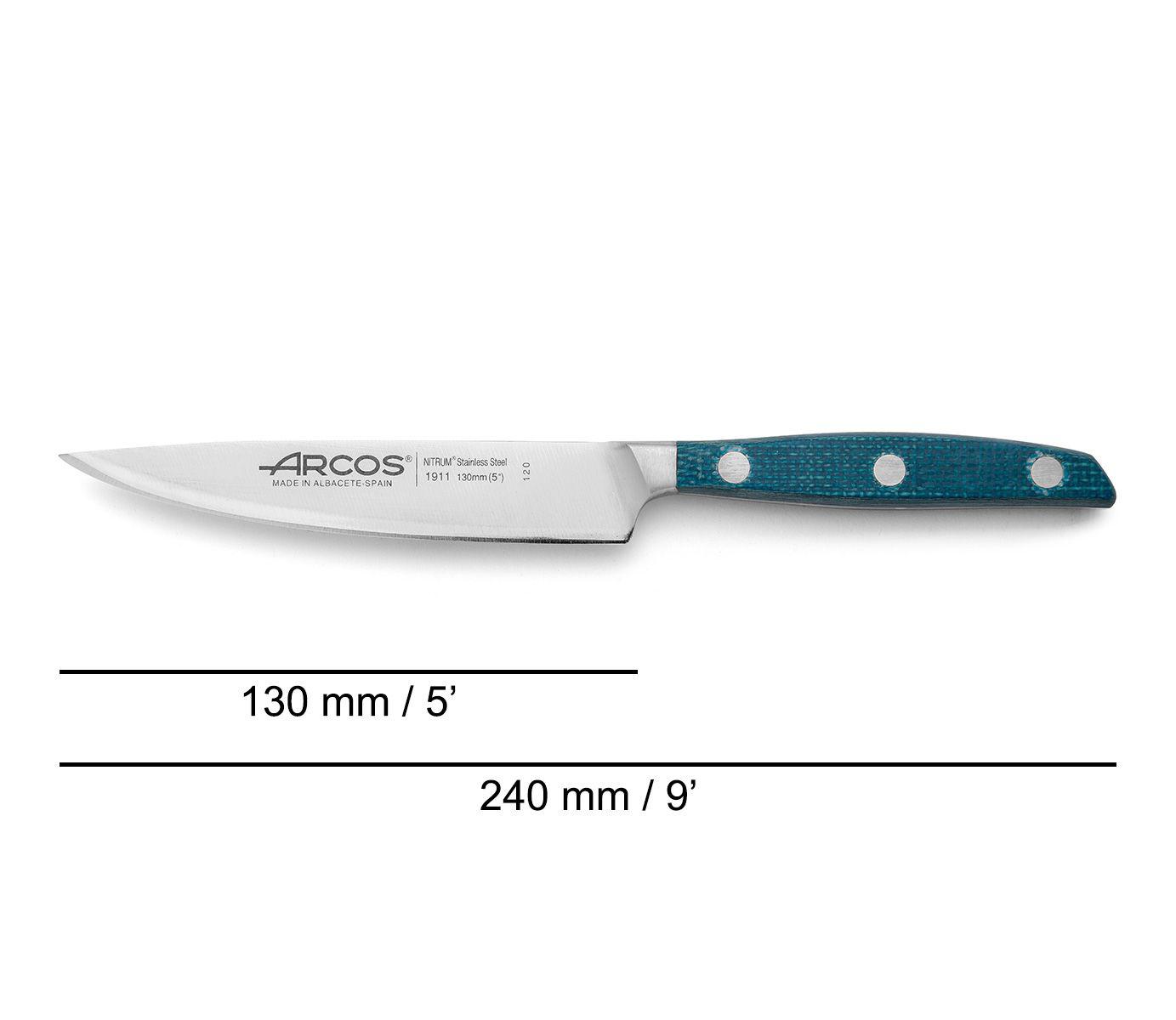 Cuchillo de verduras 130 mm Arcos Brooklyn con mango de micarta azul