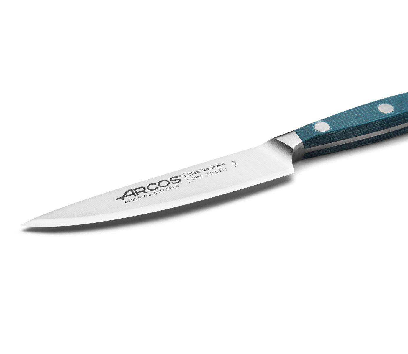 Cuchillo de verduras 130 mm Arcos Brooklyn con mango de micarta azul