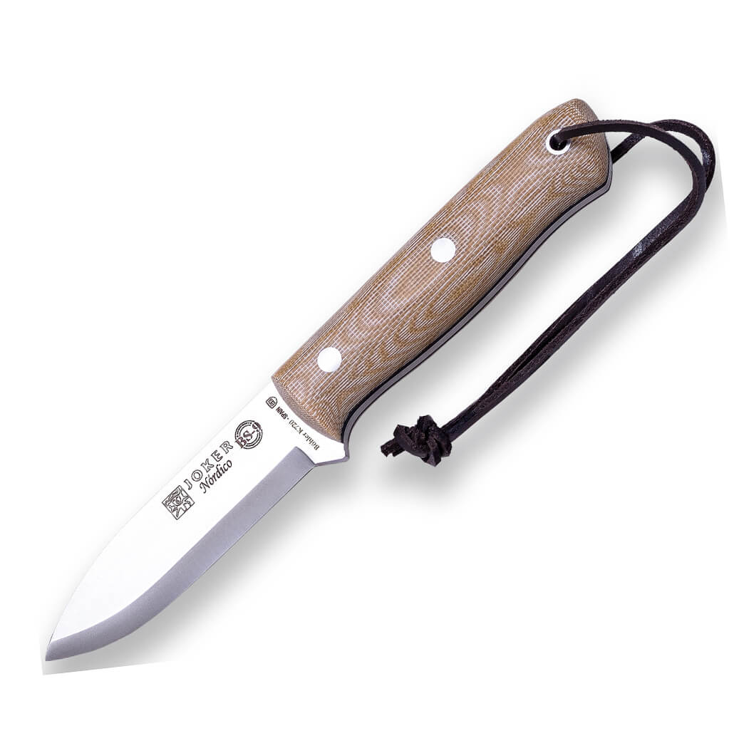 Cuchillo bushcraft BS9 Nórdico Joker con mango de micarta marrón ...
