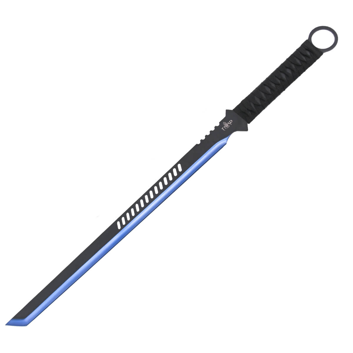 Machete mit schwarzem griff und 48 cm schwarzem klinge mit blauer...