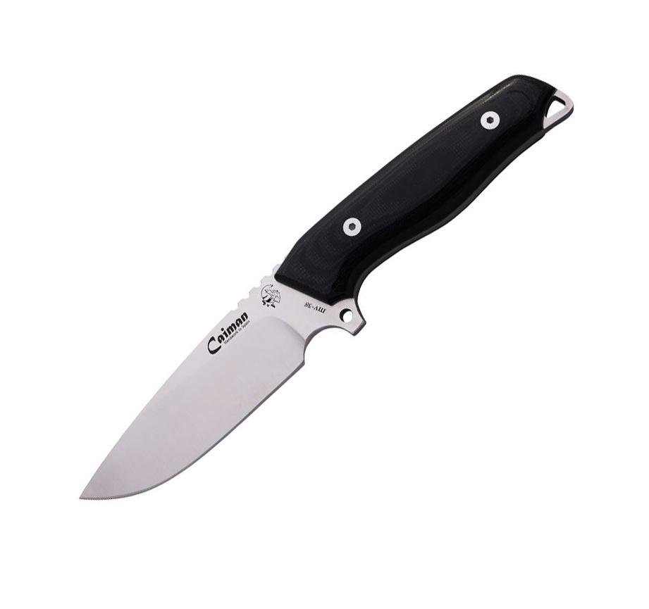 JV cuchillo Caimán con mango de TRF negro y funda de piel