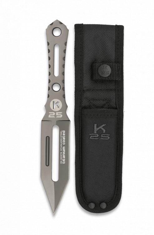 Cuchillo lanzador K25 de un sólo filo con hoja revestida de titan...