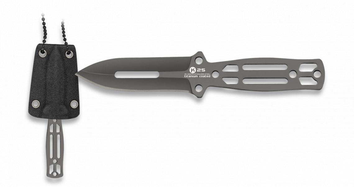 K25 knife without scales with 7.2 cm titanium coated blade and ha...