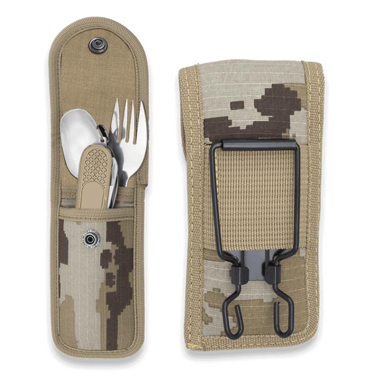 3-teiliges Campingbesteck mit Camouflage-Nylonüberzug