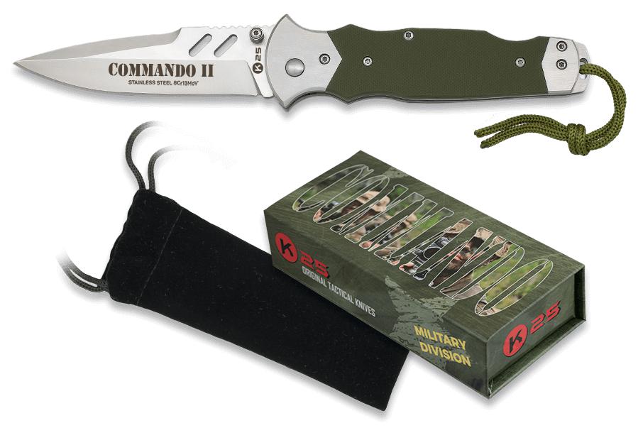 Canif COMANDO II, lame de 9,30 cm et manche acier et G10 vert