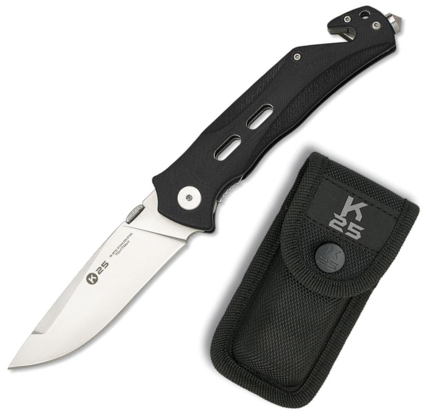 Couteau pliant tactique K25, lame de 9,00 cm et manche G-10 noir