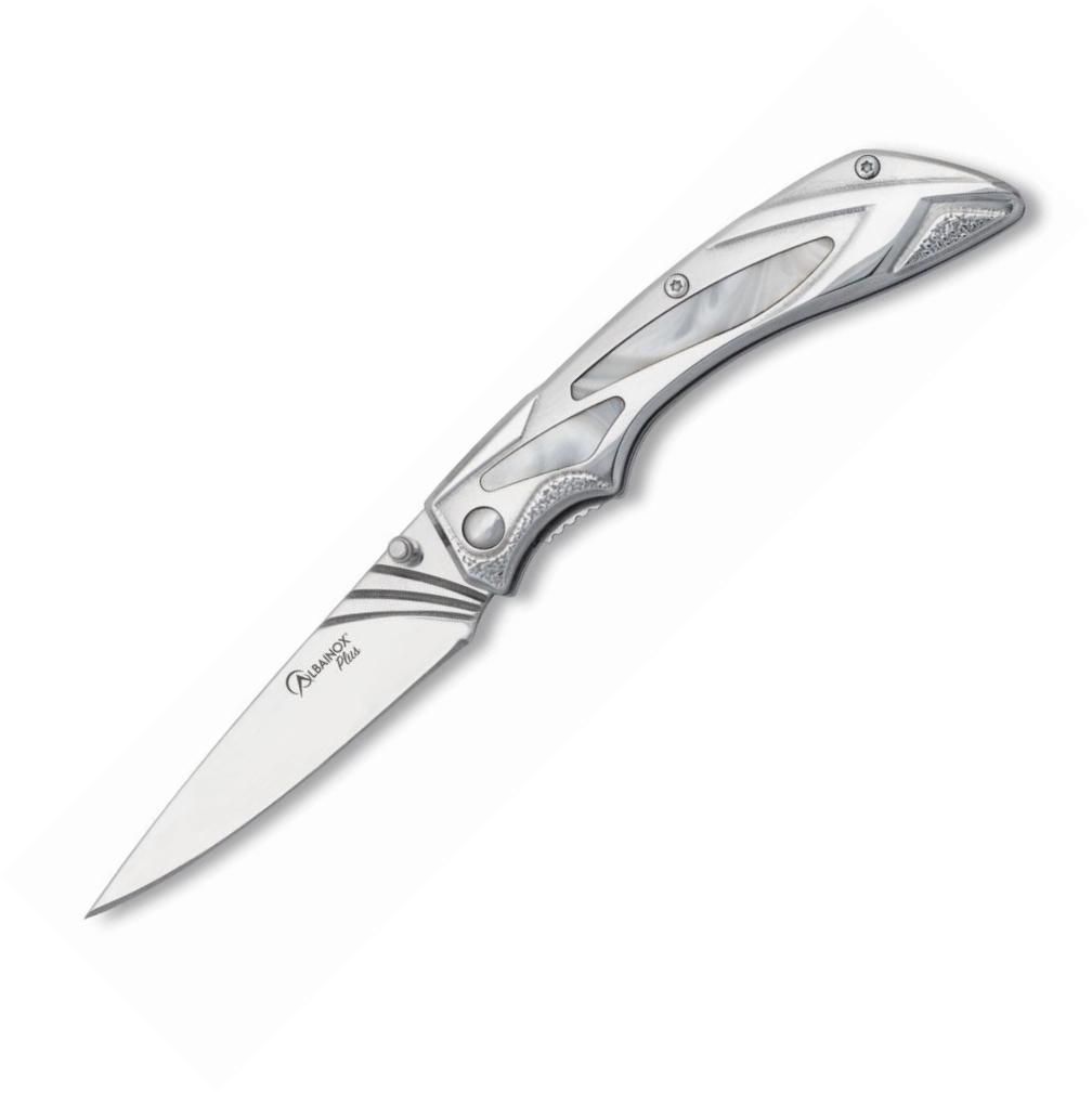 Navaja Albainox Plus con mango de acero-imitación nácar, clip y f...