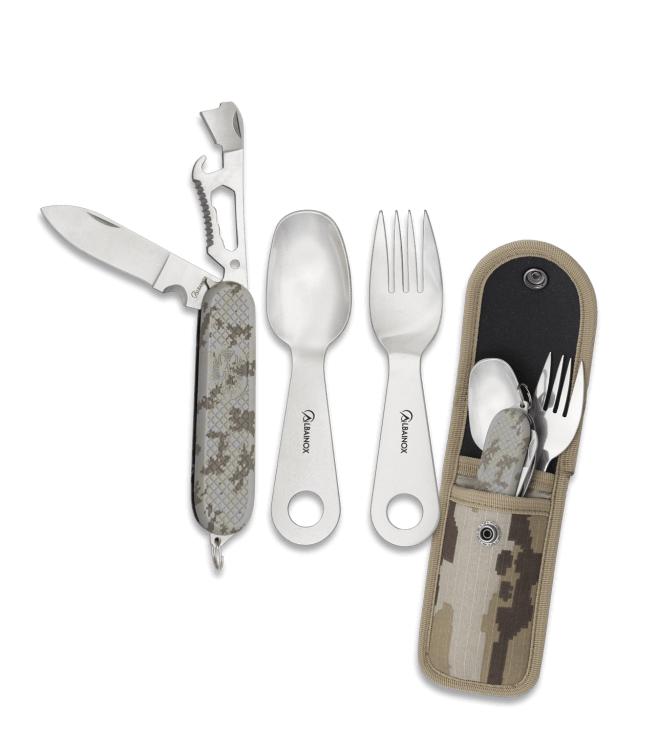 Arid Camouflage Campingbesteck mit Gabel, Löffel und 7-teiligem M...