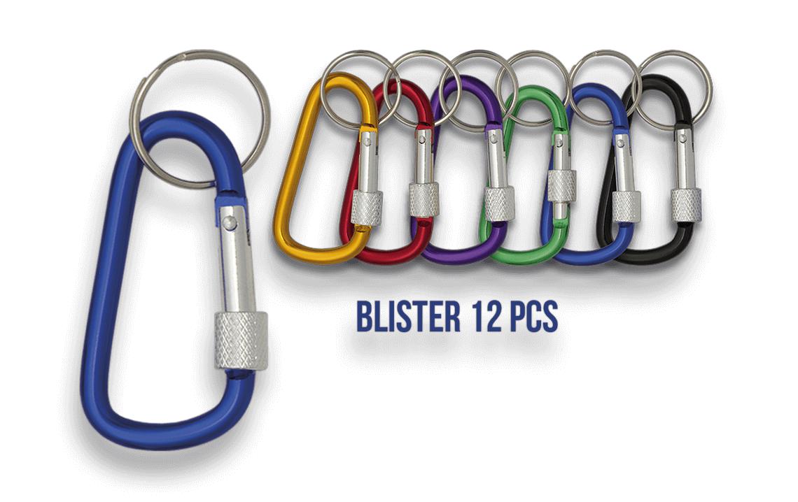 Mosquetões de 6,5 cm em blister de 12 unidades de cores diferente...
