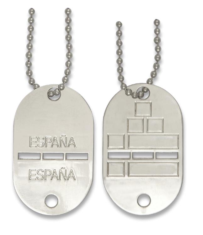 Etiqueta de identificação da Espanha com medidas de 2,9 x 4,7 cm