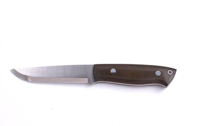 Cuchillo Brisa Trapper 115 scandi con mango de micarta verde con acero Elmax y funda bushcraft con pedernal