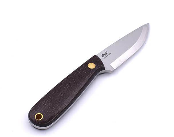 Cuchillo de cuello Brisa Necker 70 Scandi con mango de micarta bison y funda de piel