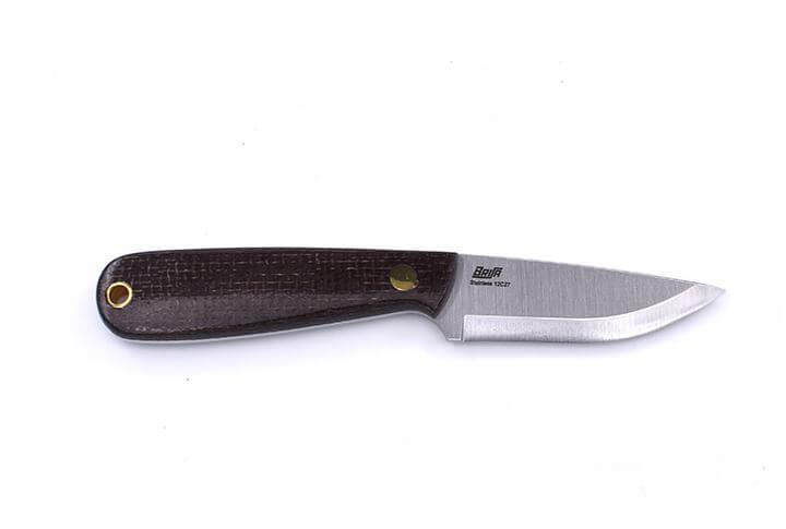 Cuchillo de cuello Brisa Necker 70 Scandi con mango de micarta bison y funda de piel