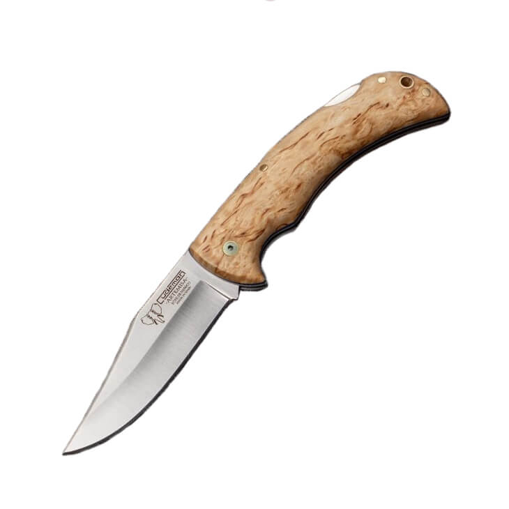 Couteau de poche de chasse avec manche en bois de bouleau et verr...
