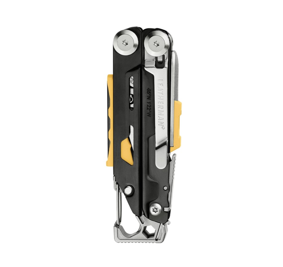 Outil multifonction Leatherman Signal avec manche noir et outils en acier inoxydable avec 19 utilisations
