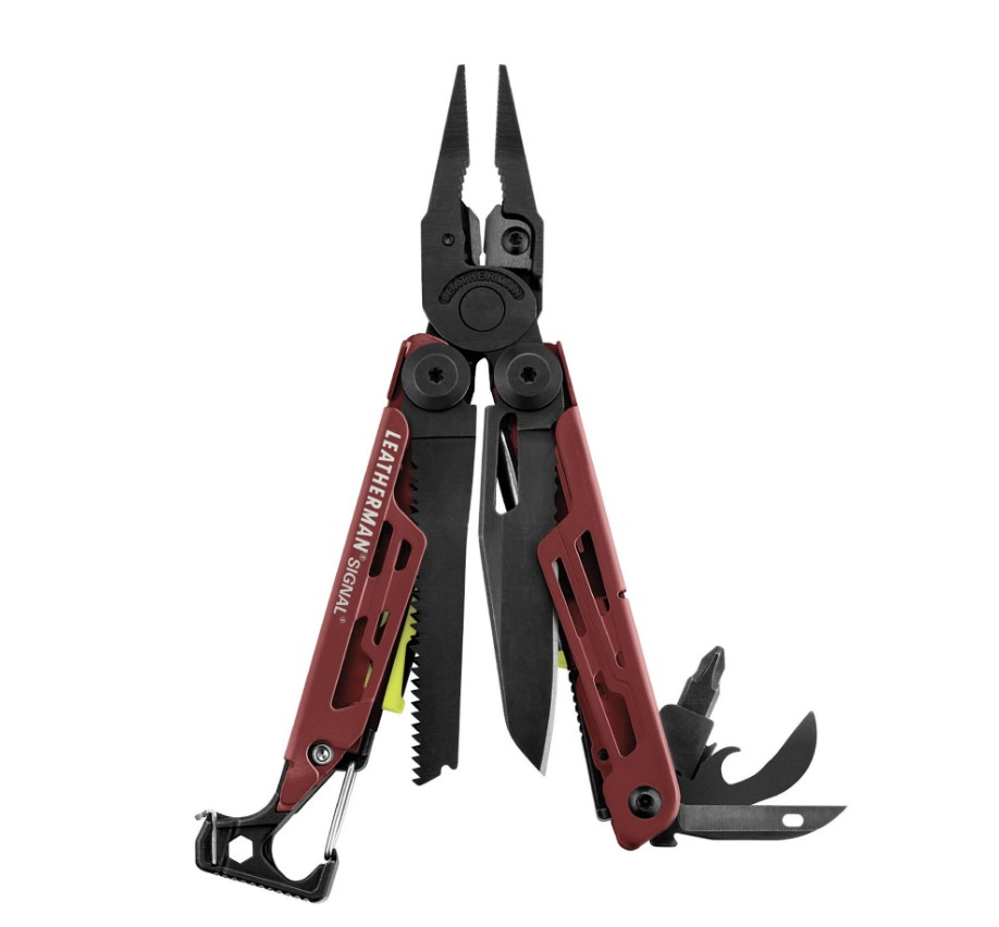 Leatherman Signal Multitool mit kastanienbraunem Griff und schwar...