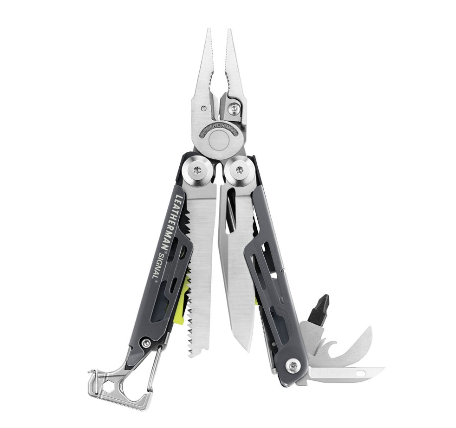 Leatherman Signal Multitool mit grauem und grünem Griff mit 19 An...