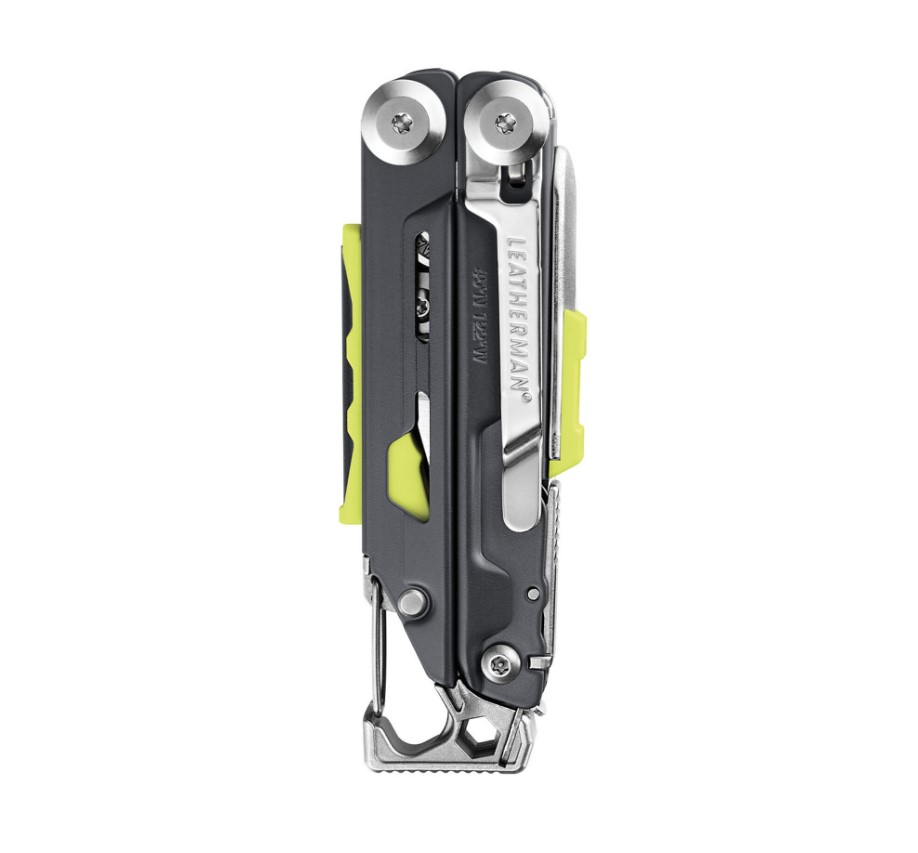 Multiherramienta Leatherman Signal con mango color gris y verde con 19 usos