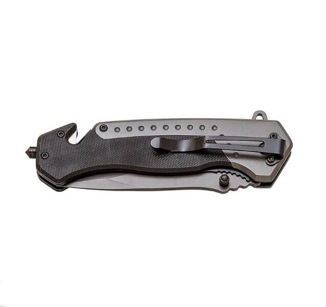 Canivete de resgate JKR PRO 10019 com cabo G10 preto e lâmina de 9,5 cm com revestimento de titânio