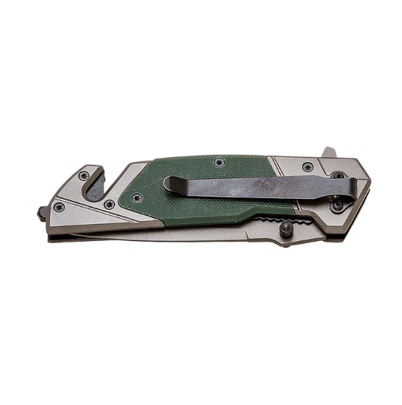 Faca de resgate JKR PRO 10021 com cabo verde G10 e lâmina de 9,5 cm com revestimento de titânio