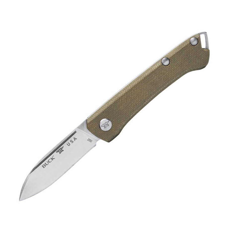EDC Buck Saunter drop couteau de poche manche micarta vert OD 250...