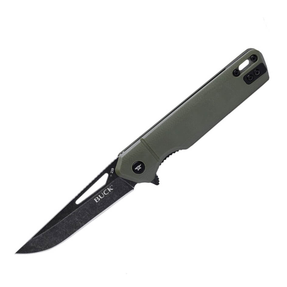 Navaja EDC Buck Infusion con mango de G10 verde y hoja negra tipo...