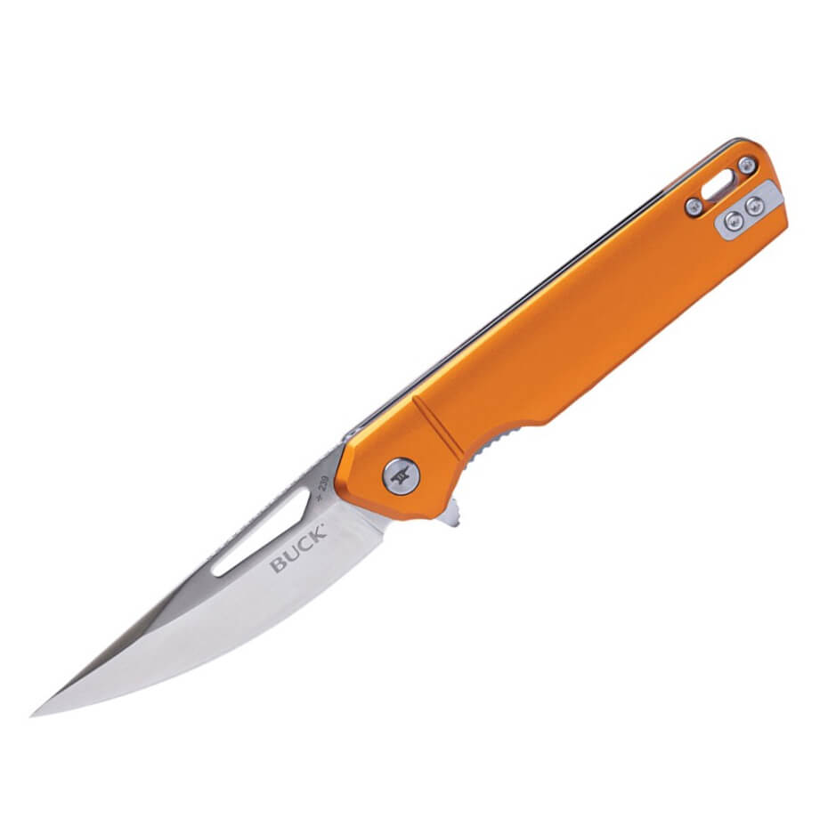 Navaja EDC Buck Infusion con mango de aluminio naranja y hoja dro...