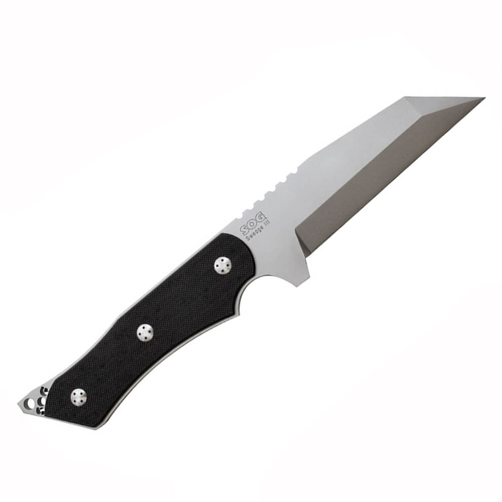 Cuchillo táctico SOG SWEDGE III BH-03 con mango de G10 negro y ho...