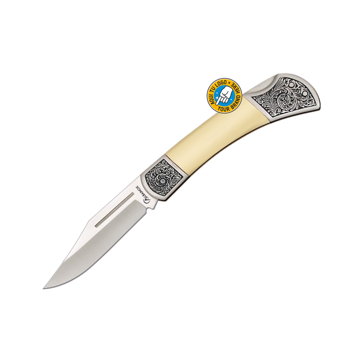 Couteau de poche classique avec manche en PVC blanc et lame de 7,...