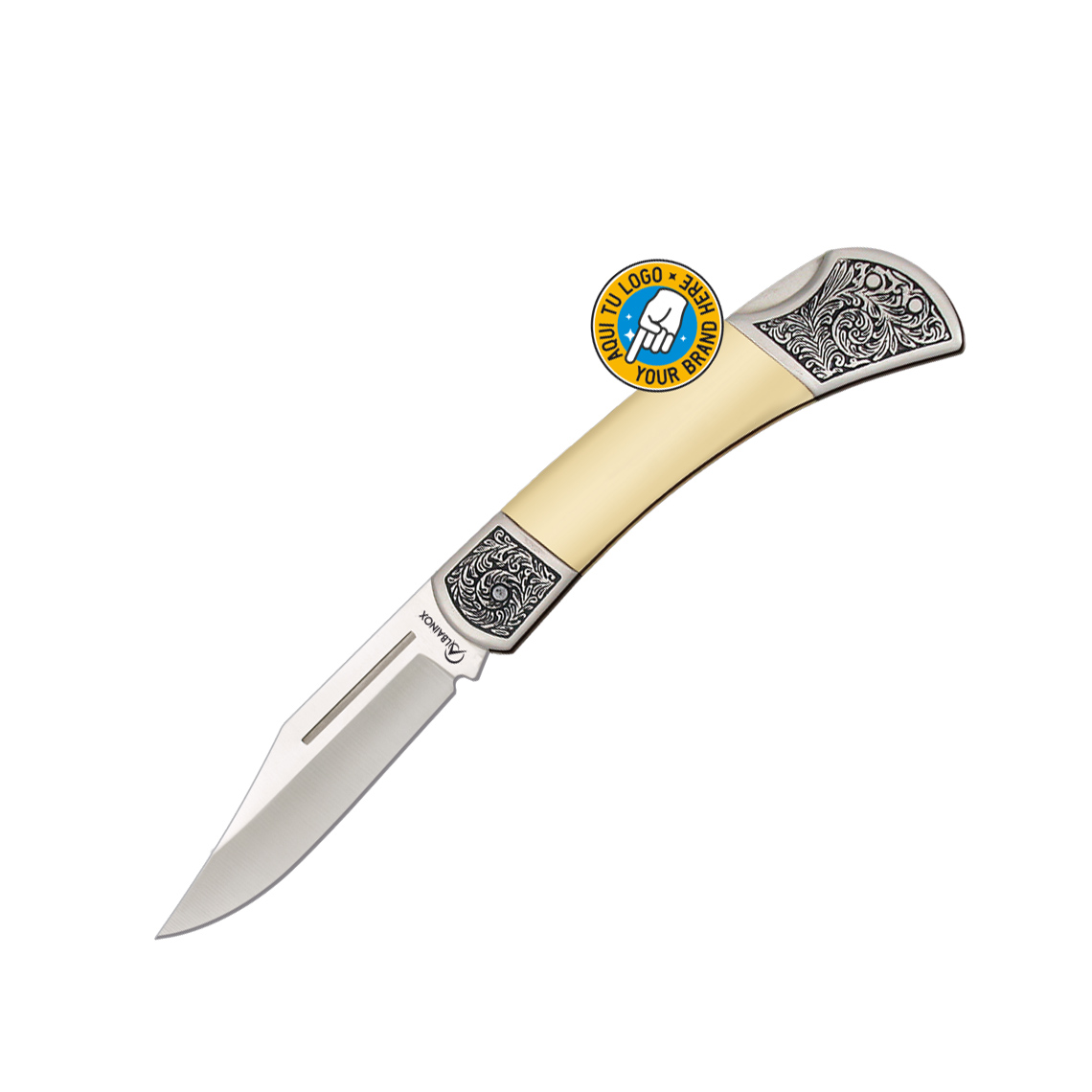 Couteau de poche classique avec manche en PVC blanc et lame de 6,...