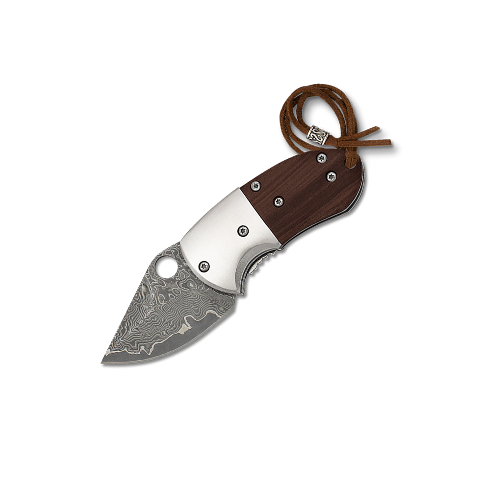 Couteau de poche avec manche en bois et lame damas de 4,5 cm