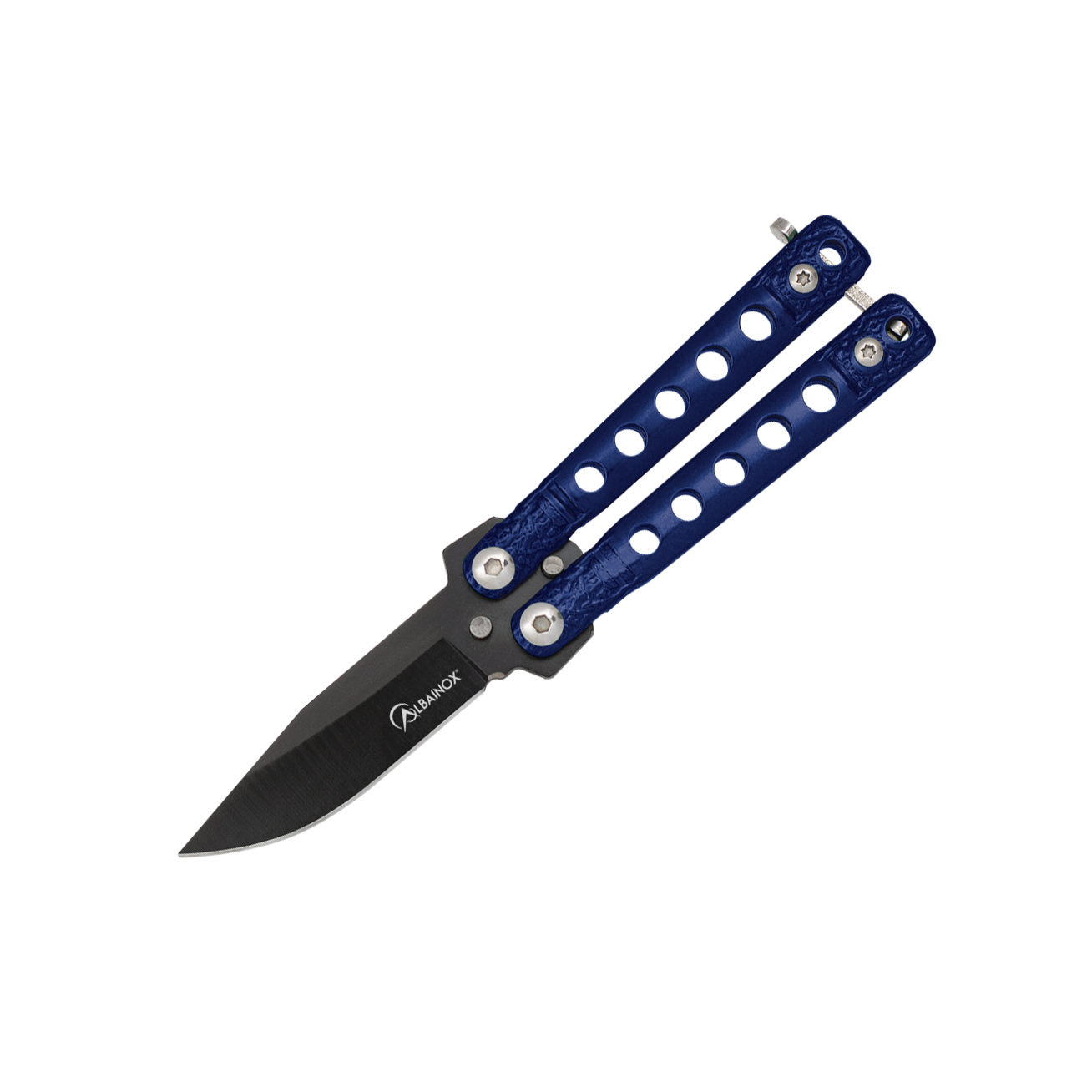 Navaja mariposa azul con hoja negra de 5.3 cm con bloqueo en el p...