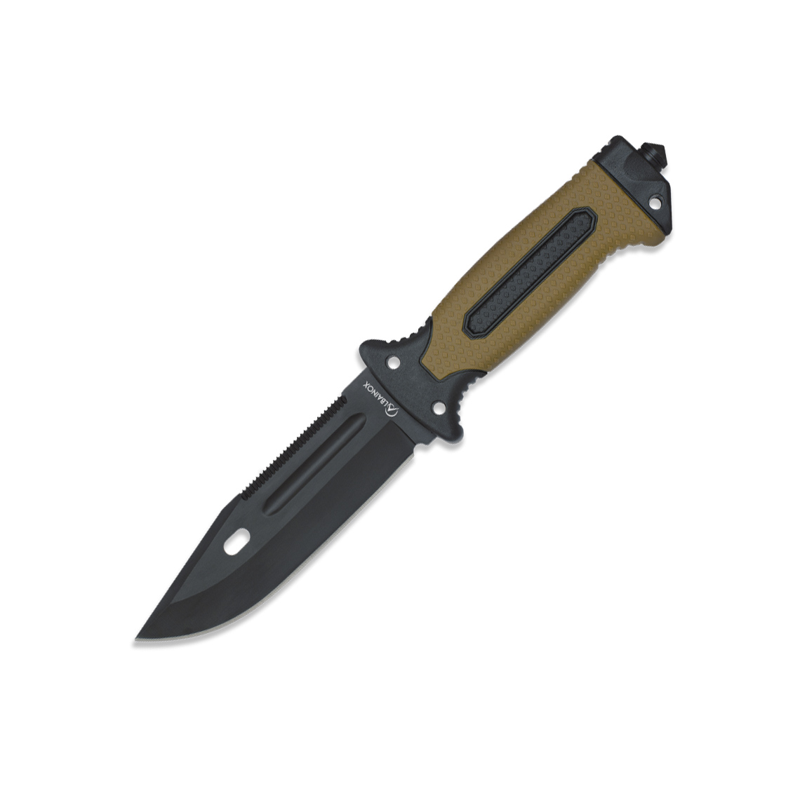 Cuchillo táctico con hoja negra de 13.5 cm y funda rígida con afi...