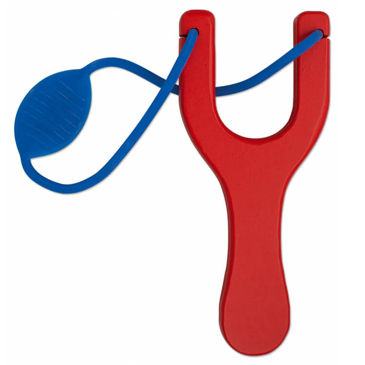 Lance-pierre en bois laqué rouge avec caoutchouc bleu