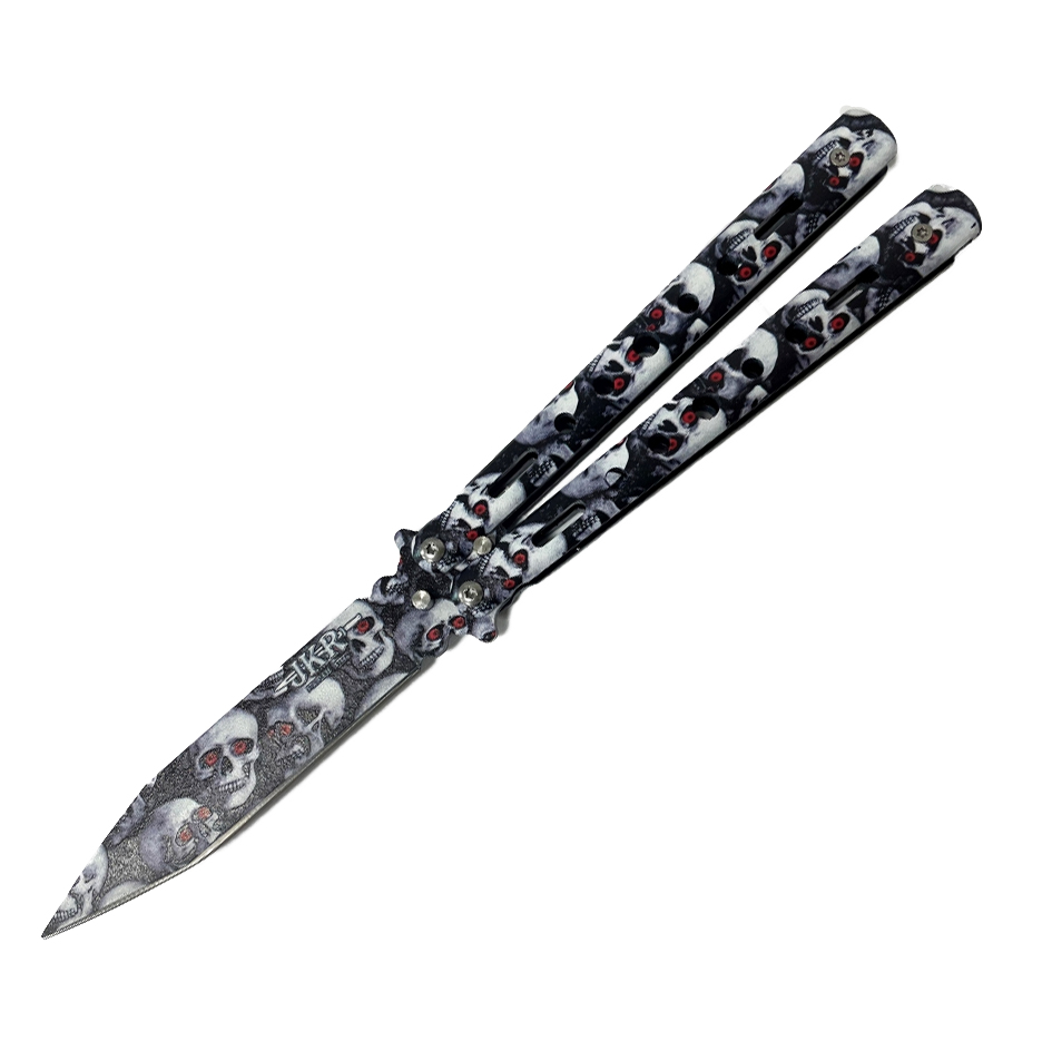 Faca de borboleta JKR com desenho de caveira
