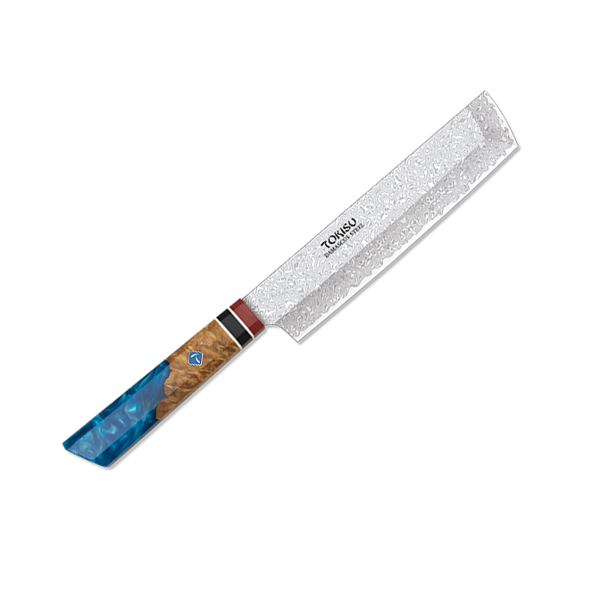 Cuchillo de cocina Nakiri con hoja de acero damasco de 18 cm y ma...