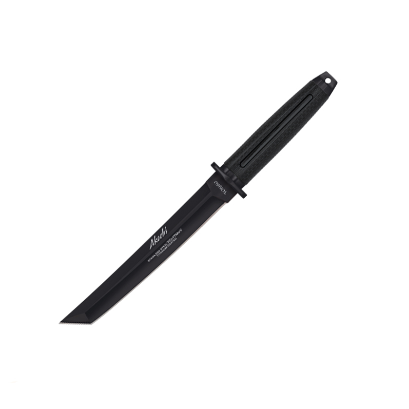 Cuchillo táctico Tokisu Akechi con mango de goma negra y hoja neg...