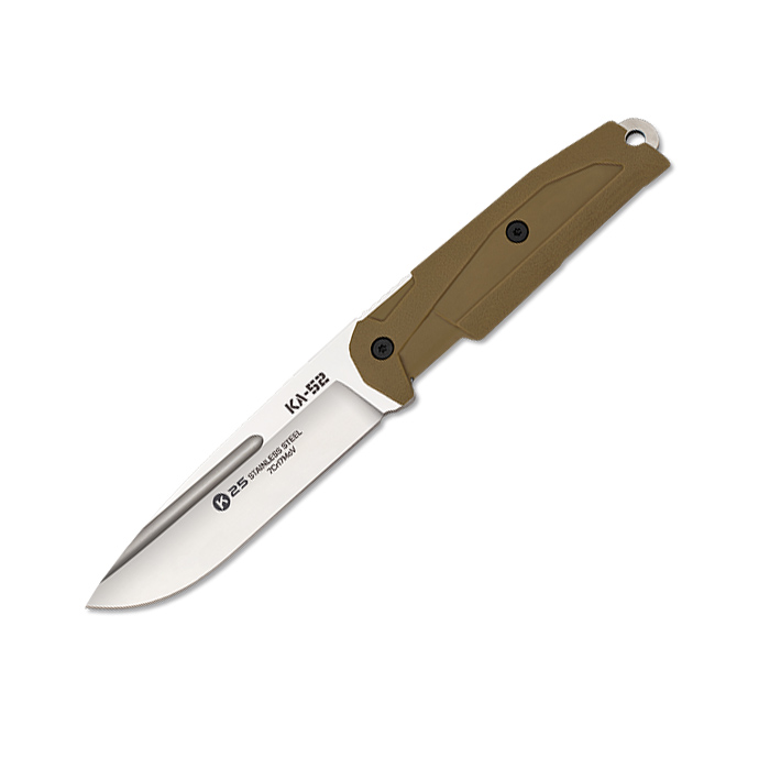 Cuchillo táctico KA-52 con hoja de 11.5 cm y mango de goma coyote