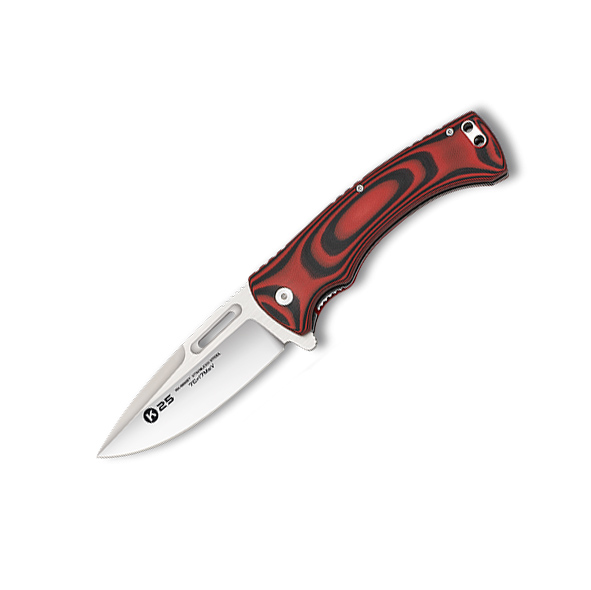Couteau tactique K25 avec lame de 9,8 cm et manche G10 rouge et n...