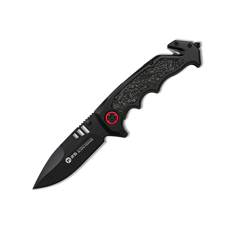 Navaja táctica K25 con hoja de 9.6 cm y mango de aluminio engomad...