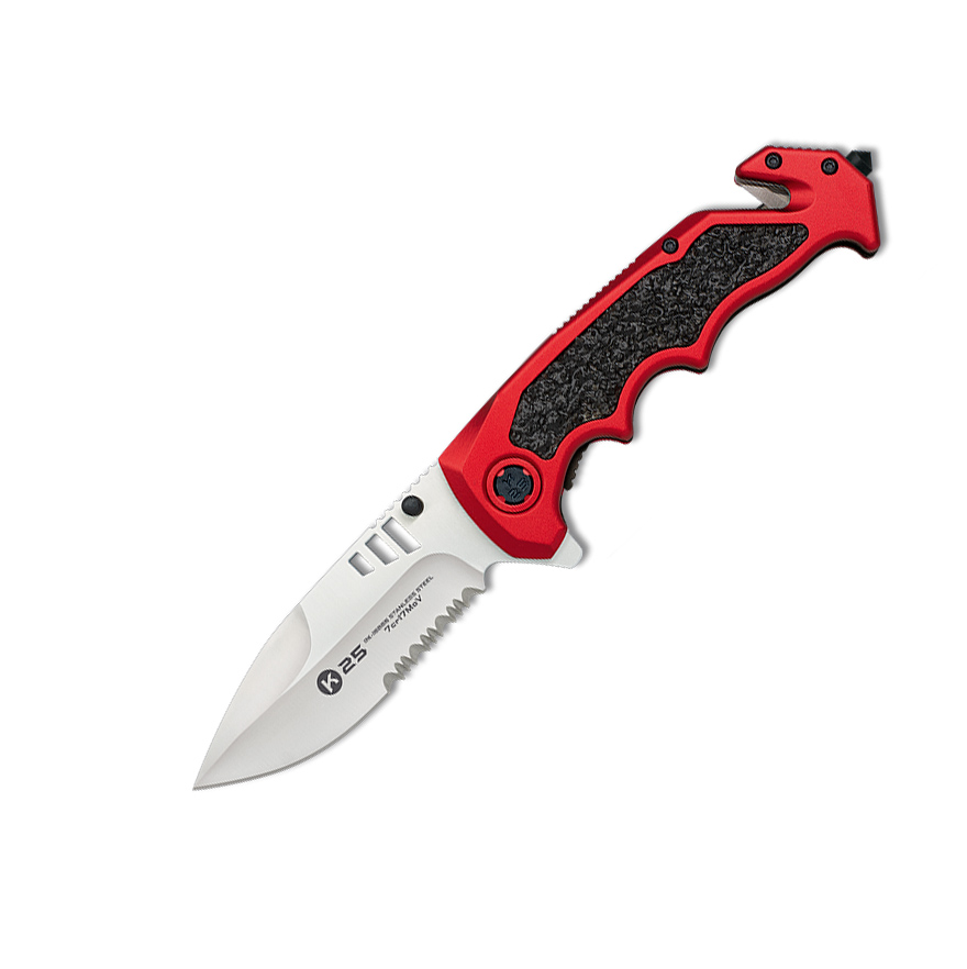 Navaja táctica K25 con hoja de 9.6 cm y mango de aluminio engomad...
