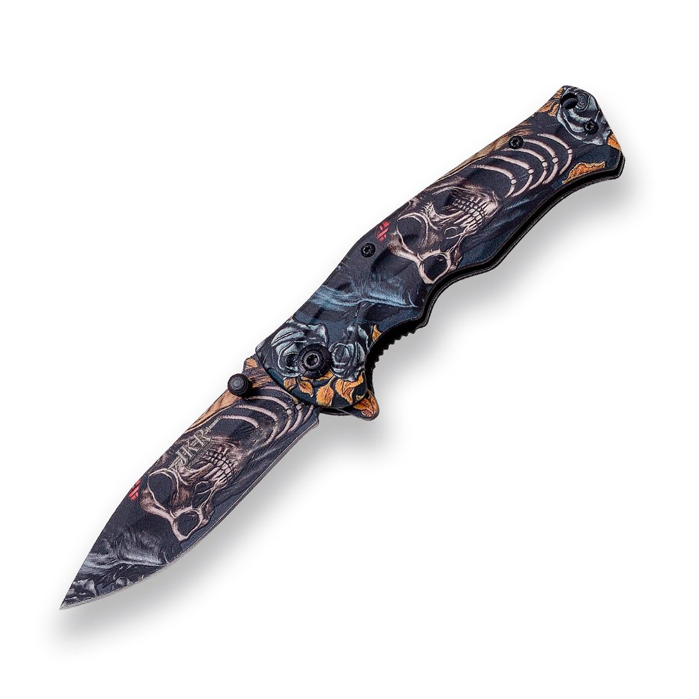Navaja decorada con calavera de la muerte con hoja de 8.5 cm y ma...