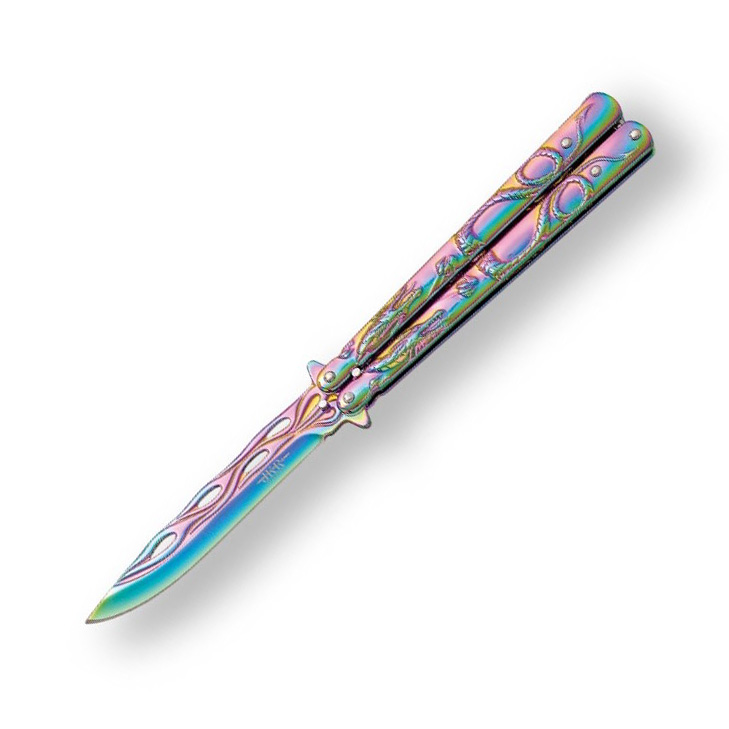 Navaja JKR mariposa dragón rainbow con hoja de 10 cm y mango de a...