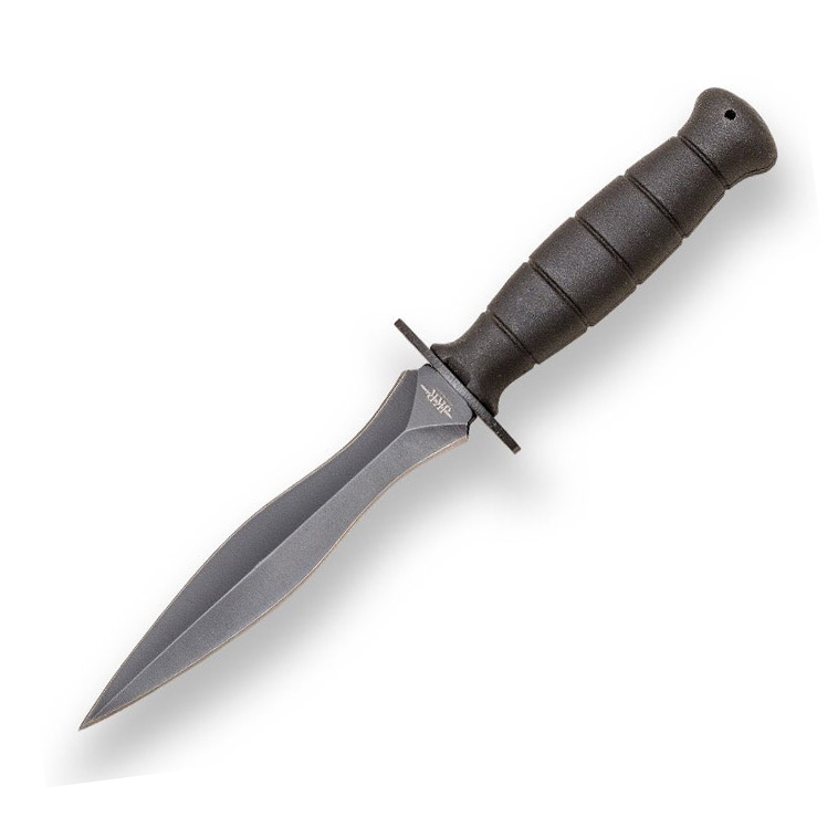 Cuchillo de combate con hoja negra de doble filo de 15.5 cm y puñ...