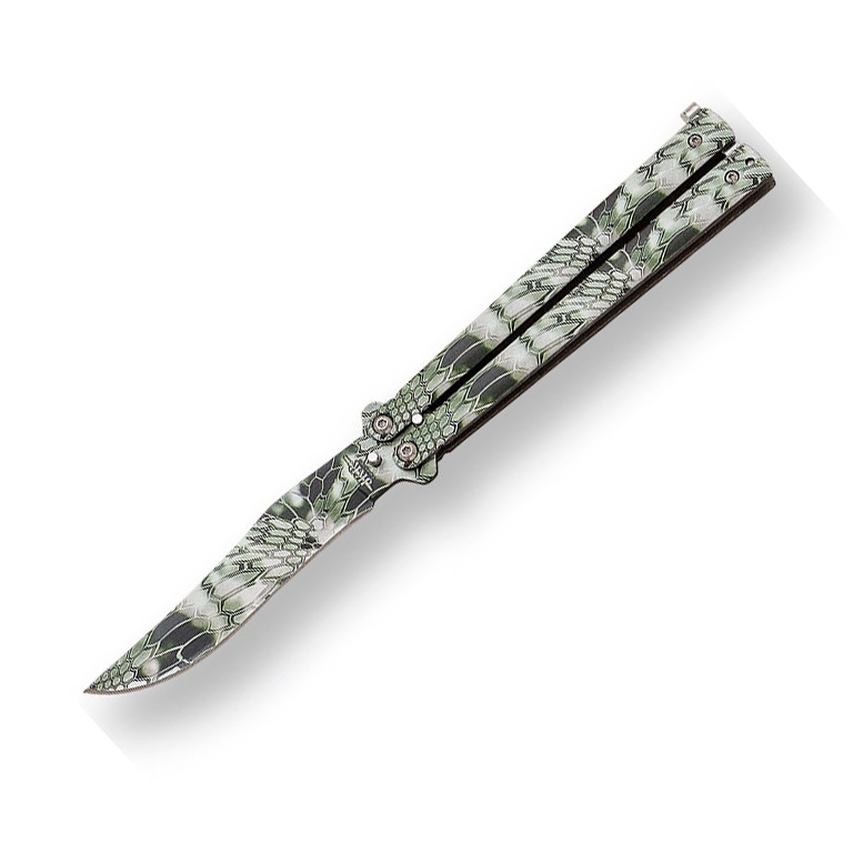 Navaja mariposa camuflaje con mango de aluminio y hoja de 10 cm