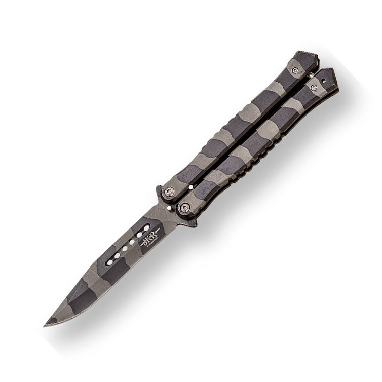 Navaja mariposa camuflaje negro con mango de aluminio y hoja de 1...