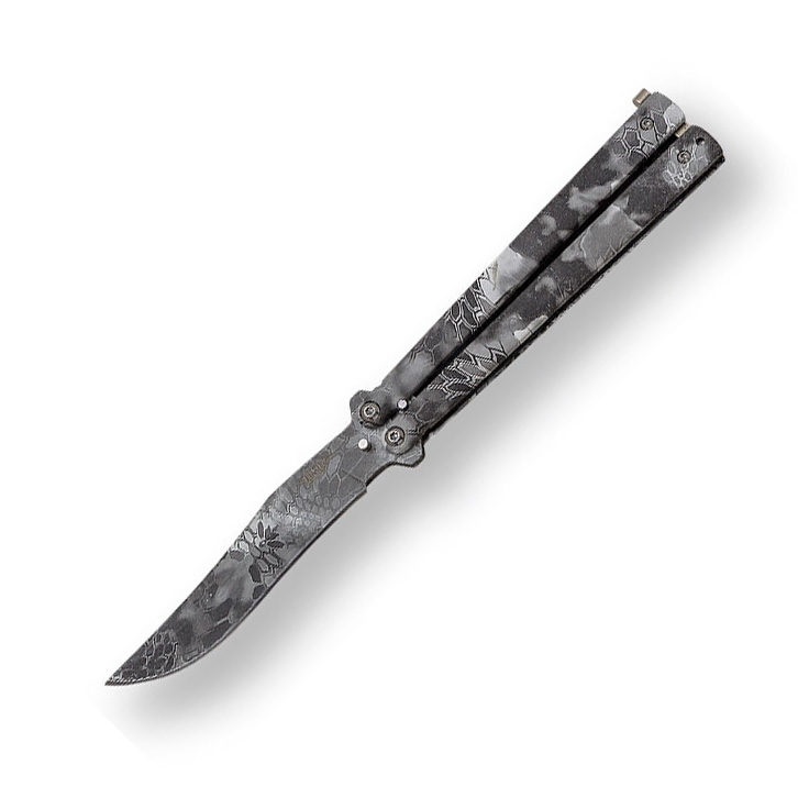 Navaja mariposa camuflaje serpiente negro con mango de aluminio y...