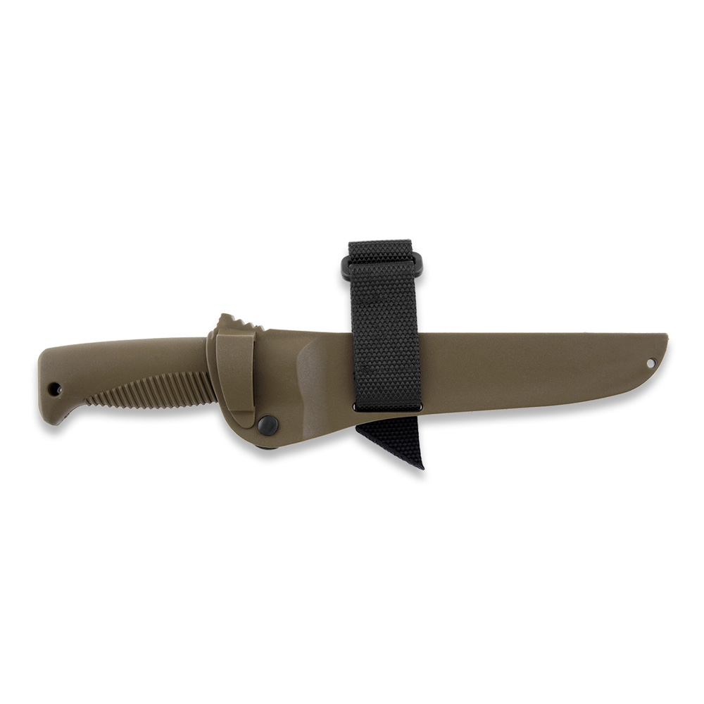 Cuchillo M95 Ranger Puukko con hoja teflonada, mango de TPE coyote y funda de composite coyote
